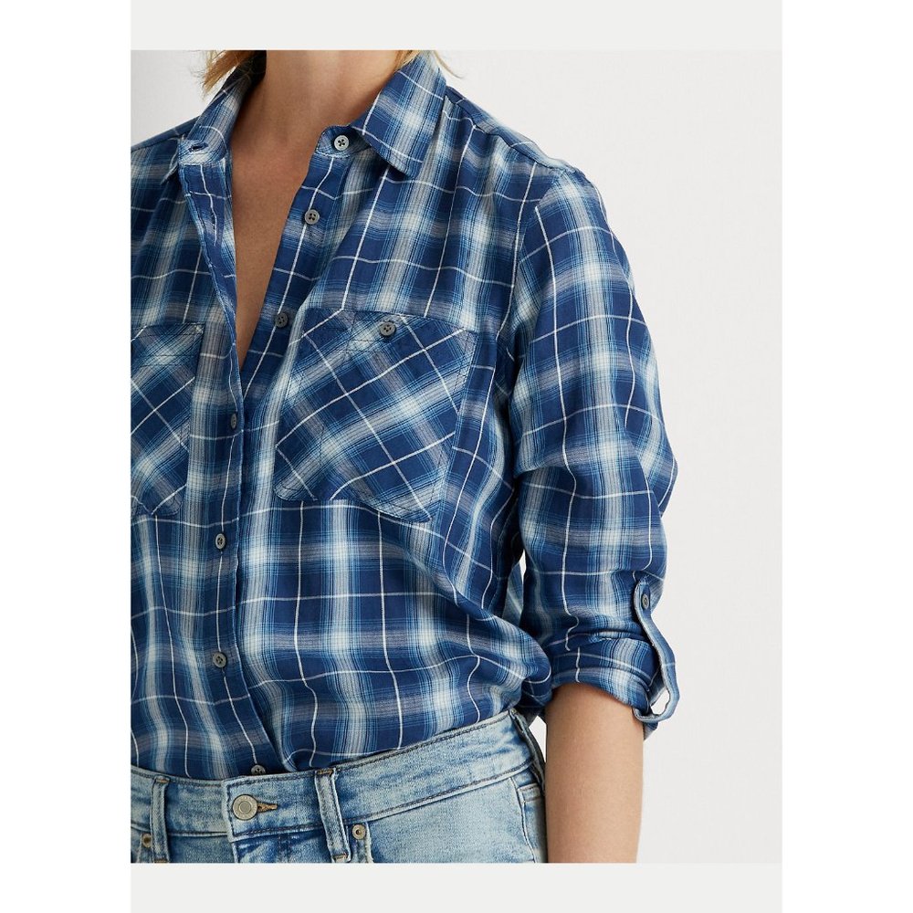 Lauren Ralph Lauren Womens Soft Button-Down Shirt Blue Plaid Size XS MSRP $89 - Picture 5 of 9